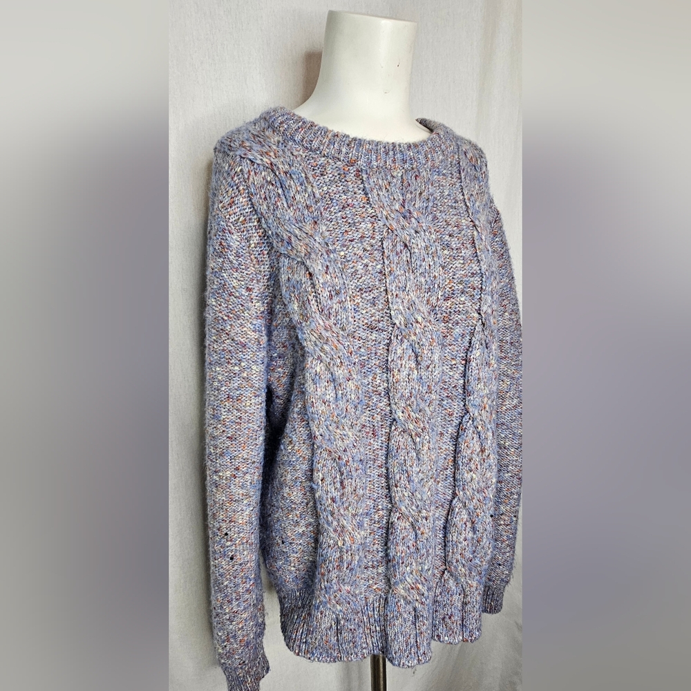 a new day Cozy Women's Speckled Blue &‎ Purple Cable Knit Sweater Size L